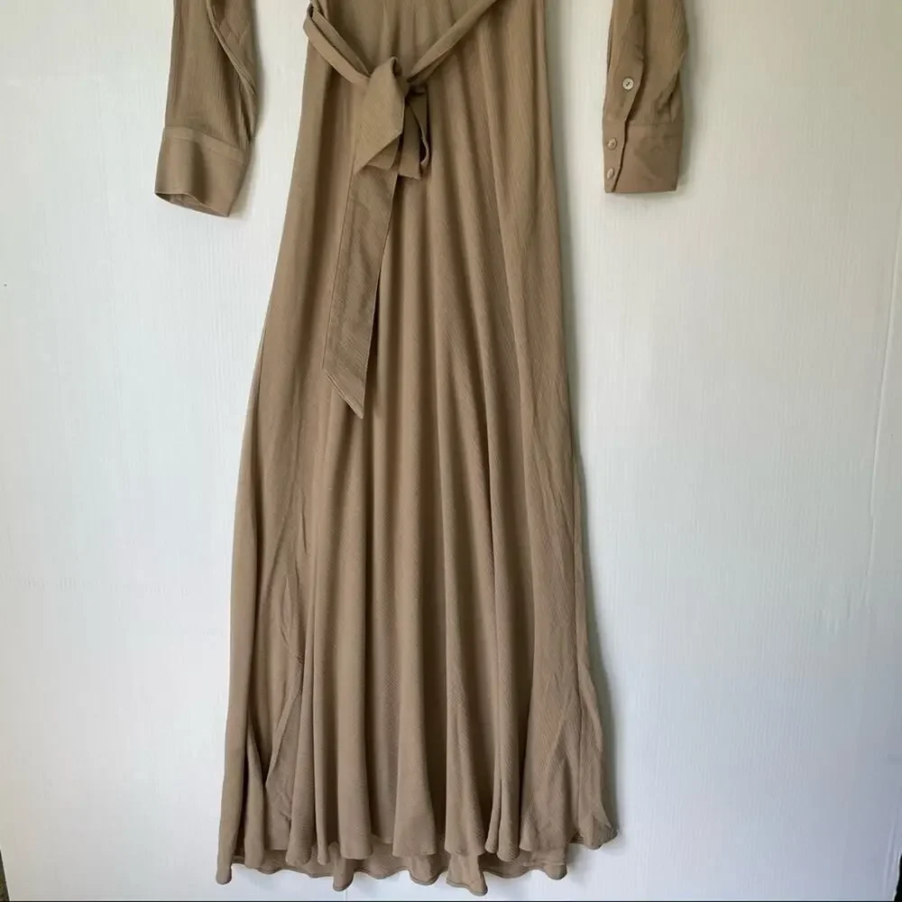 Soft Surroundings Savanna Maxi Shirt dress with tie waist Tan sz XS